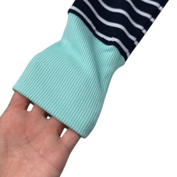 Coco & Main Cardigan Sweater Size L Blue White Aqua Striped Lightweight - Picture 3 of 7